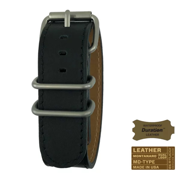Bertucci leather band #10MD - Black Duration™ leather w/ matte hardware