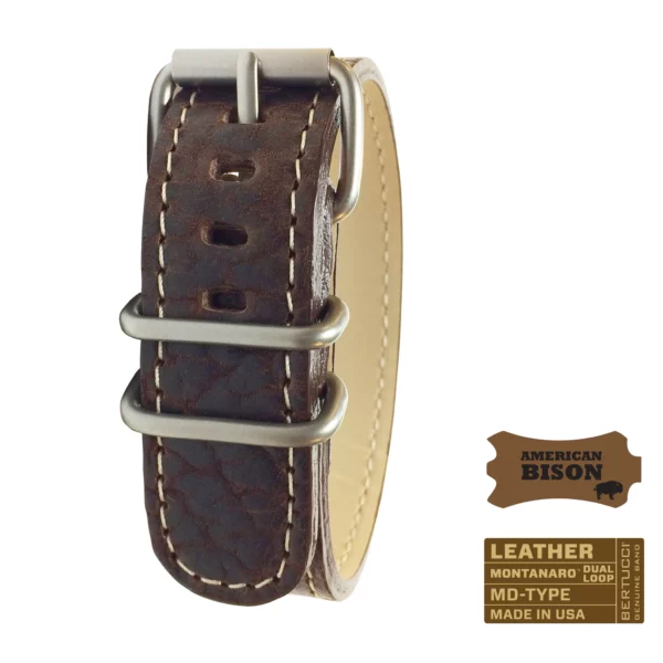 Bertucci leather nato strap Chestnut American Bison w/ matte hardware