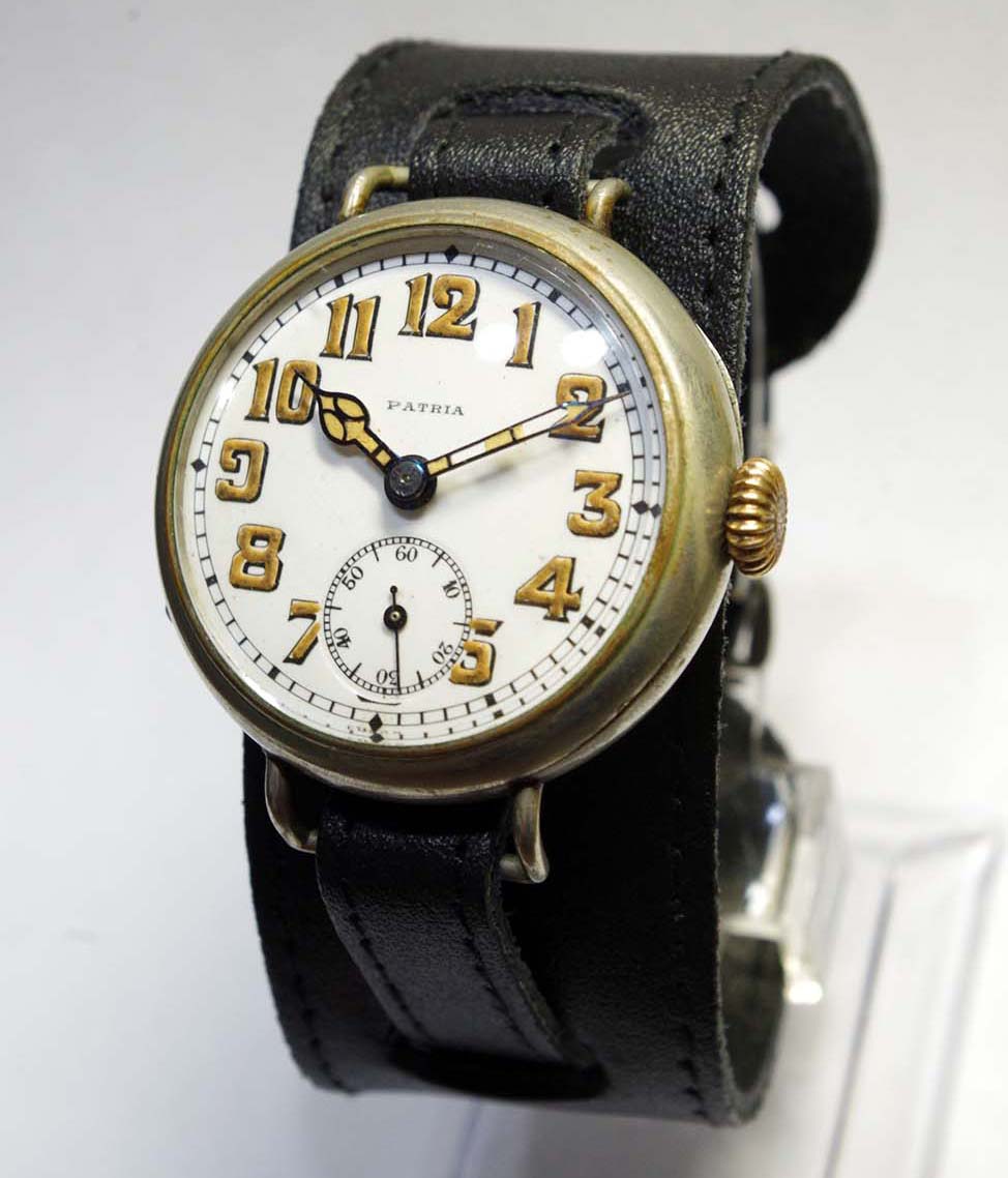 Patria Military Trench Watch from circa 1905 on leather bund strap 