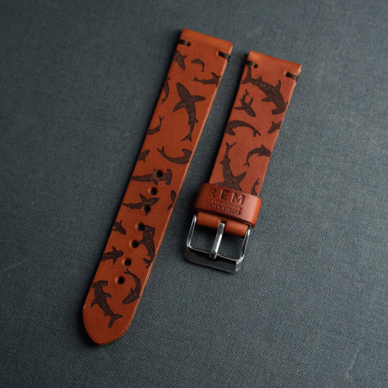 Sekvens x REM custom brown leather strap 'The Shark' is a tribute to Squale watches.