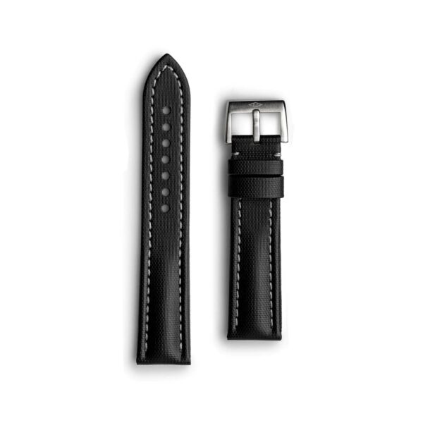 Artem Classic Black Sailcloth Watch Strap With Grey Stitching and quick release spring bars