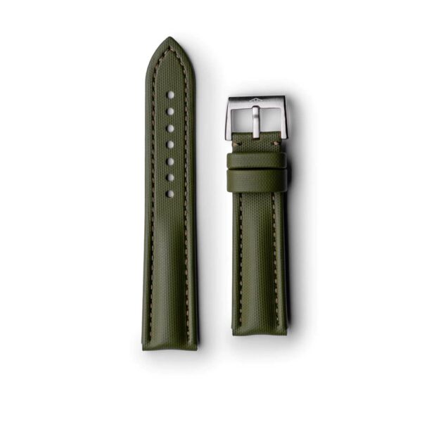 Artem Classic Khaki green Sailcloth Watch Strap With green Stitching and quick release spring bars
