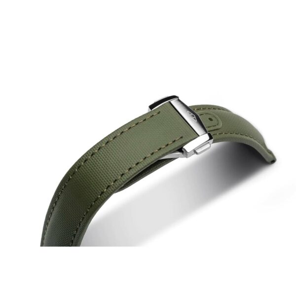 Artem watch straps Loop-Less Khaki green Sailcloth Watch Strap with Navy Blue Stitching and deployant clasp