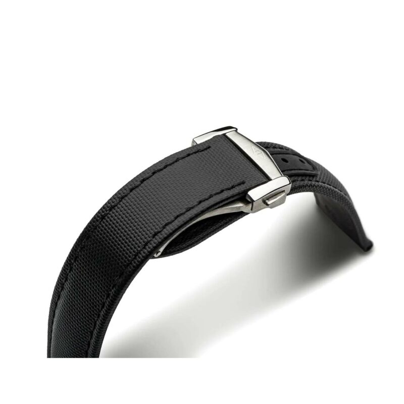 Artem-klockarmband Loop-Less-klockarmband i svart segelduk med svarta sömmar och deployantlås